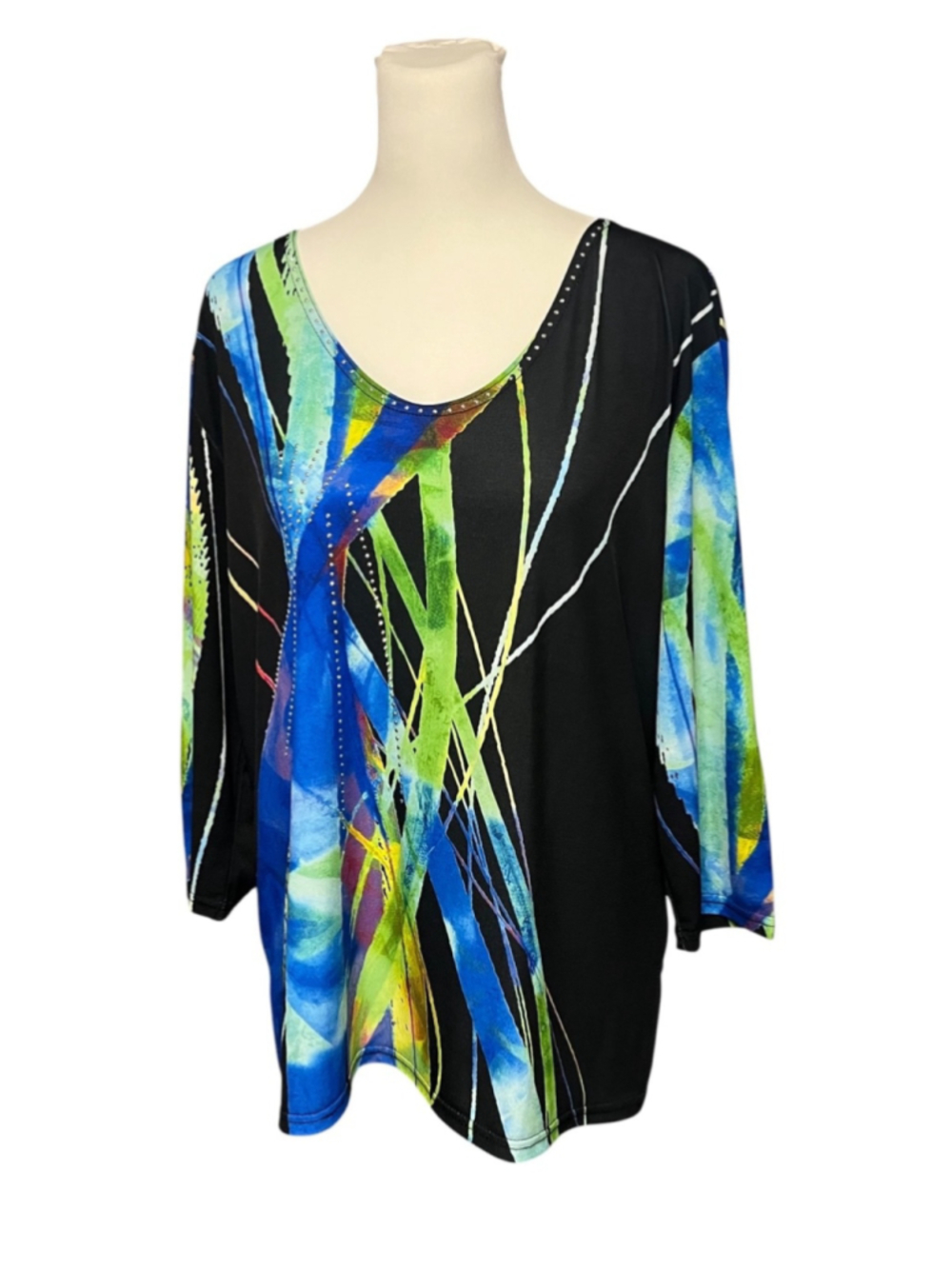 Valentina Colorful Studded Art To Wear 3/4 Sleeve Blouse Size Large